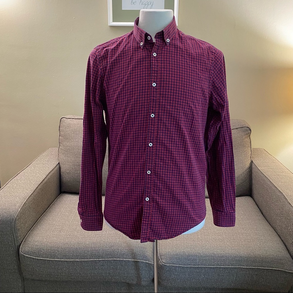 Zara Man Button Up - Size M - Slim Fit - Red/Blue